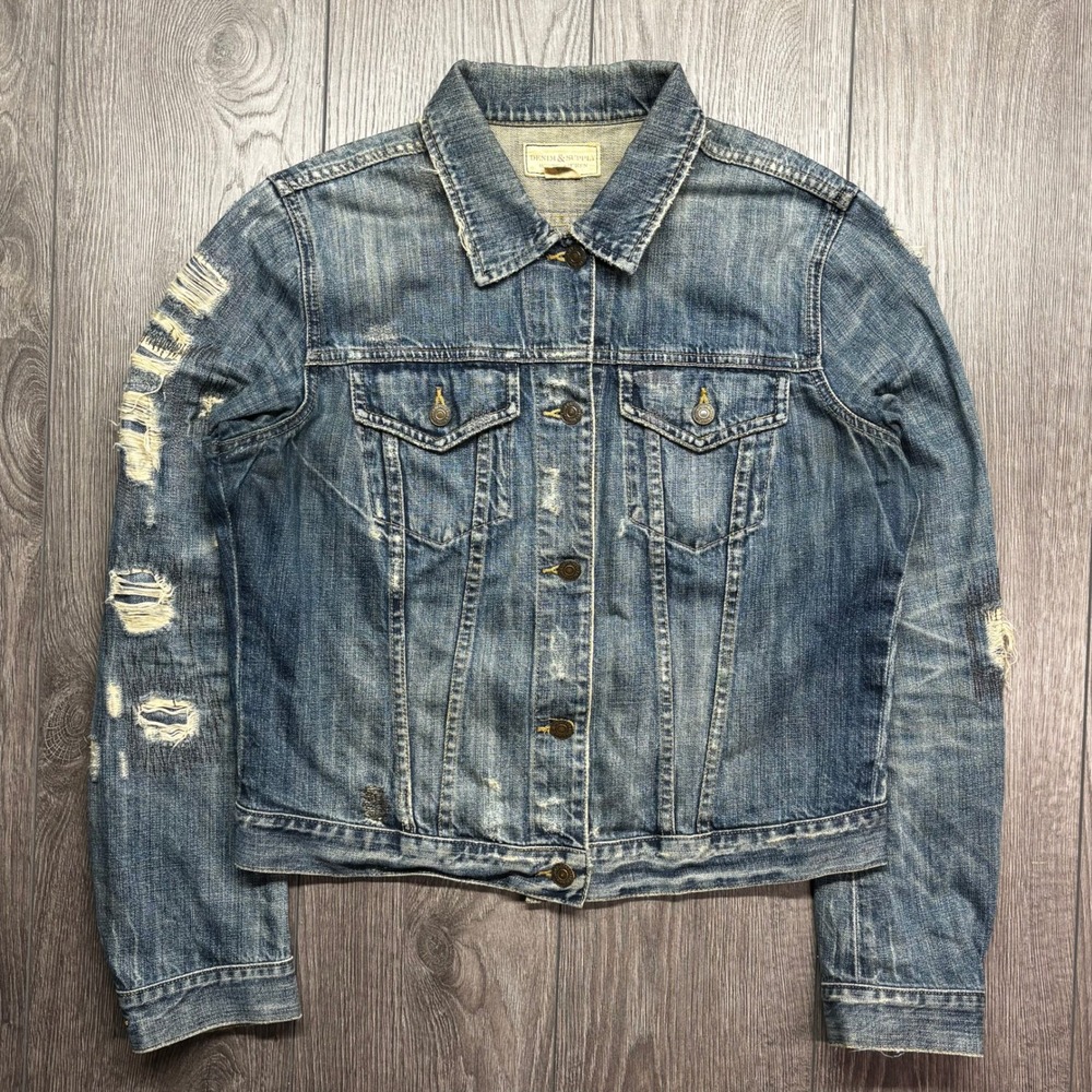 Denim & Supply Ralph Lauren Distressed Denim Trucker Jacket Blue Small